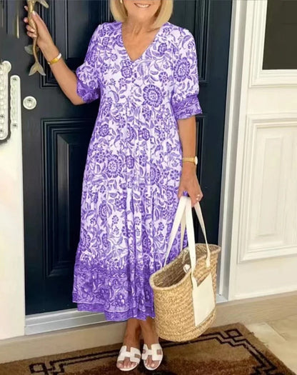 Beautiful V-Neck Floral Women's Dress
