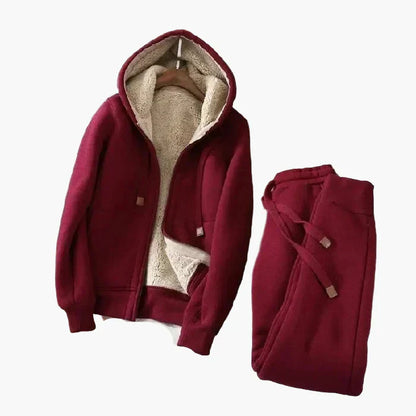 Women's casual tracksuit with hood – fleece-lined set for sports & everyday use