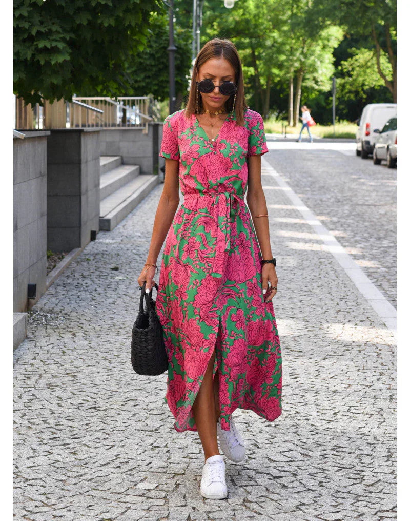 Beautiful Garden Party Maxi Dress with V Neckline