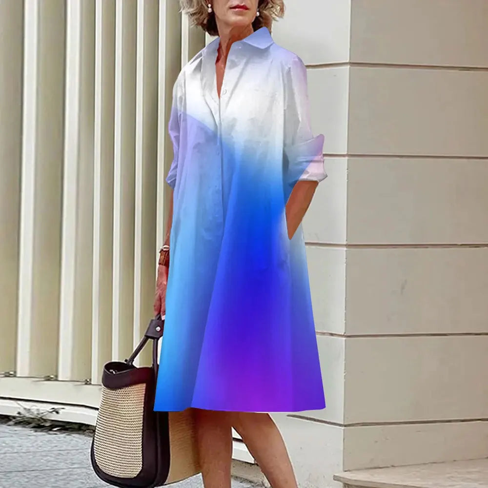 Women's shirt dress online A - buttoned - long sleeves - classic collar - knee length