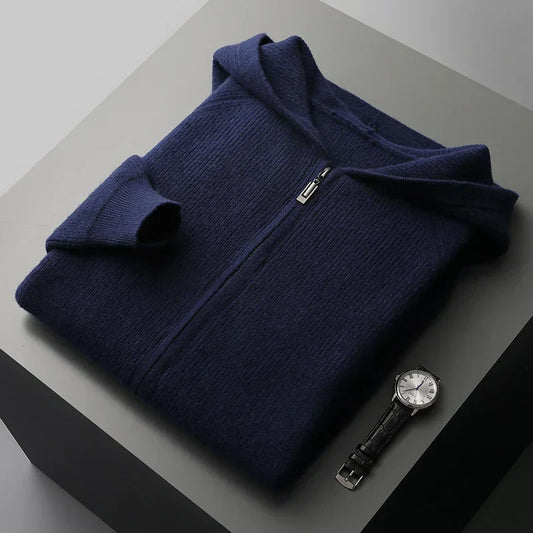 Castello | Men’s Zip-Up Hooded Sweater – Luxury Knitwear Navy