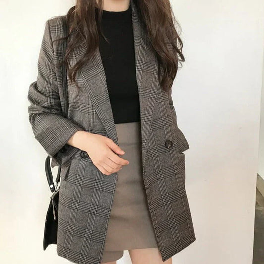 Checked Blazer Jacket - Flina