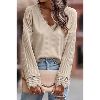 Beautiful Lace Detail Crew Neck Sweater - Olytrend