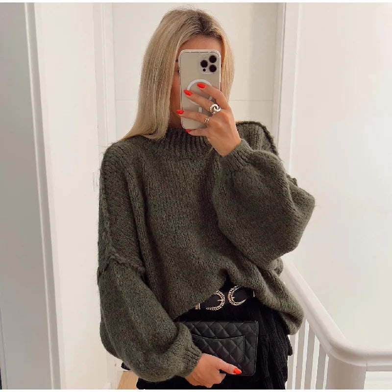 Women's winter pullover with long sleeves | knitted