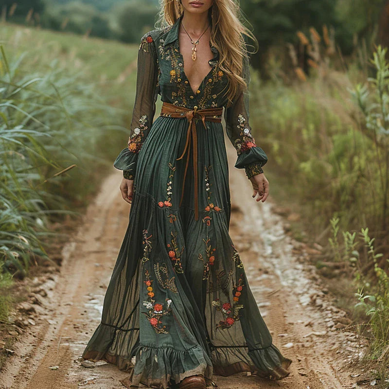 Vibrant Floral Long Summer Dress - Olytrend