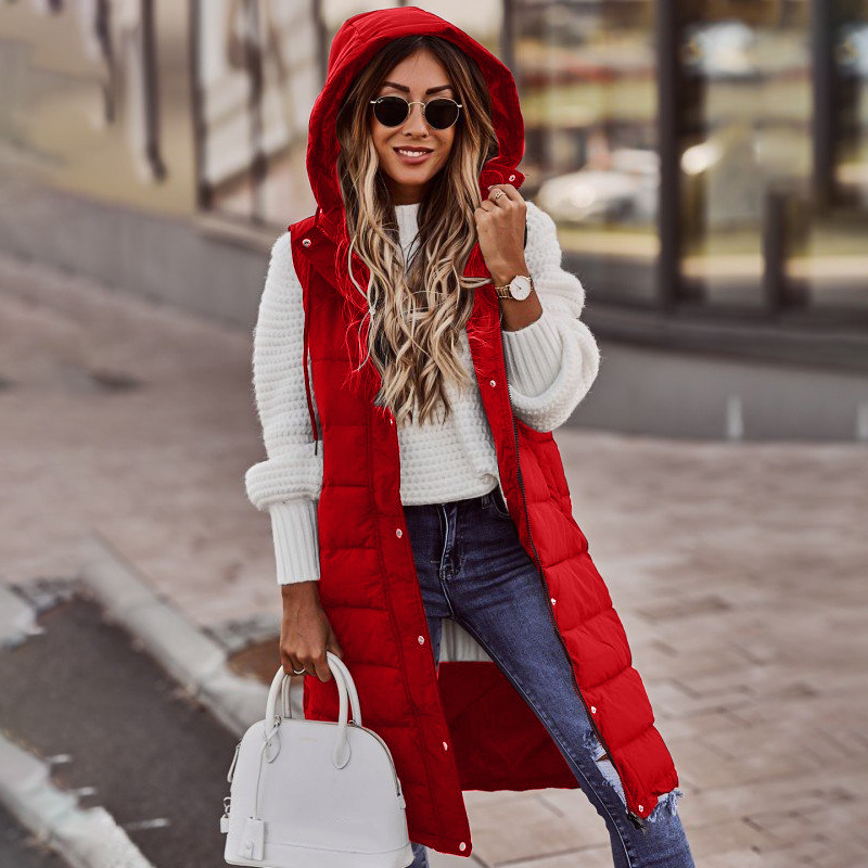 Women's Long Winter Down Vest with Hood | Quilted