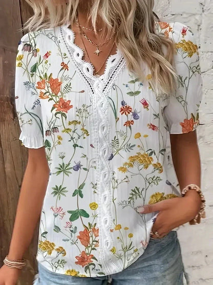 Women's Pretty Lace V-Neck Top