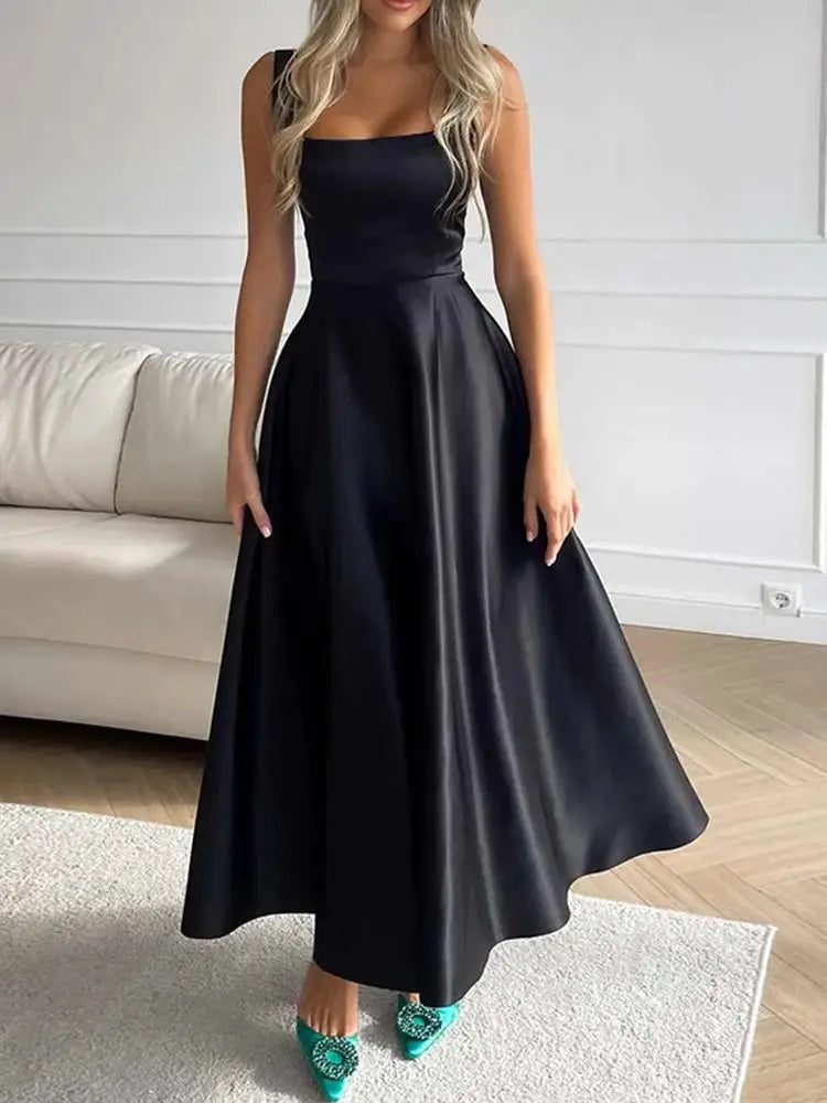 Ania | Elegant Midi Dress in A-Line with Spaghetti Straps