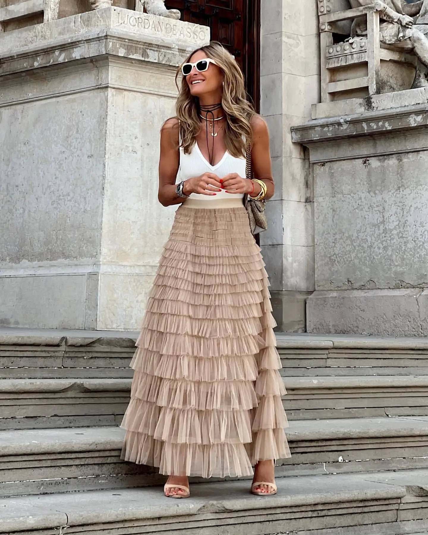 Women's Tulle A-Line Midi Skirt with Elegant Design