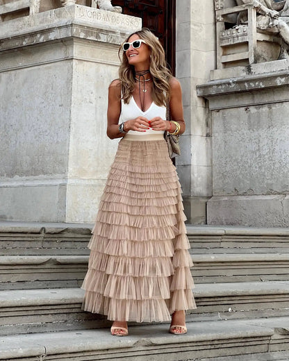 Women's Tulle A-Line Midi Skirt with Elegant Design