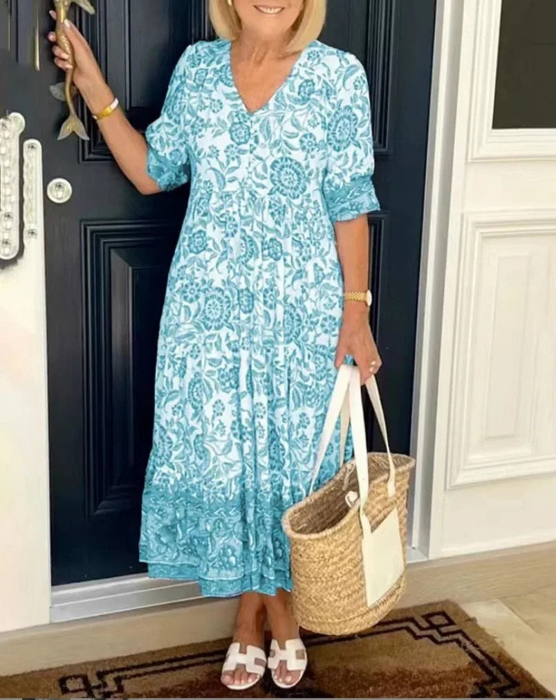 Beautiful V-Neck Floral Women's Dress