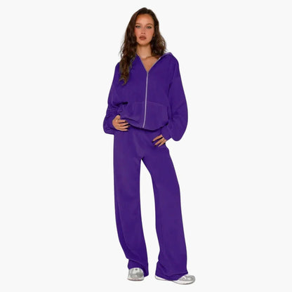 Women's Two-Piece Casual Outfit with Hoodie – Trendy Lounge Set in Oversize Style