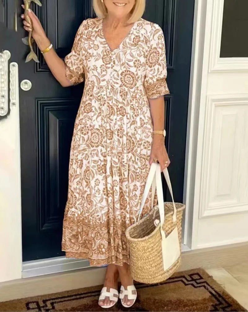 Beautiful V-Neck Floral Women's Dress