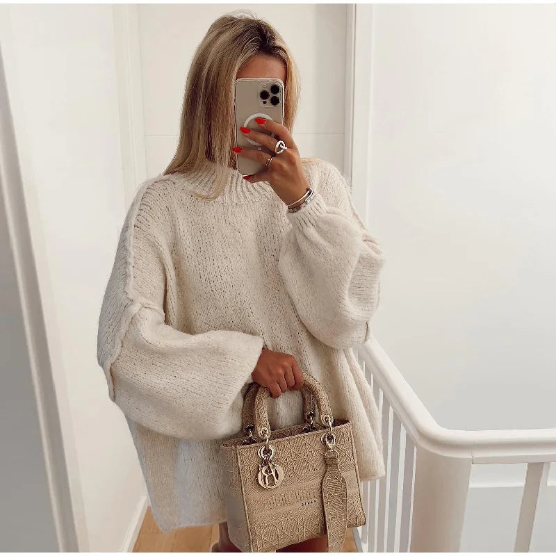 Women's winter pullover with long sleeves | knitted