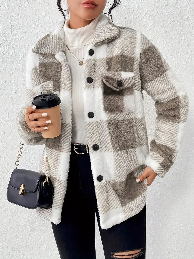 Warm Checked Fleece Coat - Olytrend
