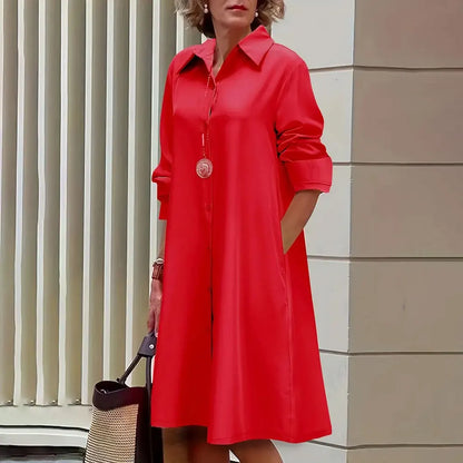 Women's shirt dress online A - buttoned - long sleeves - classic collar - knee length