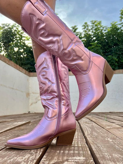 Western Style Metallic Ankle Boots