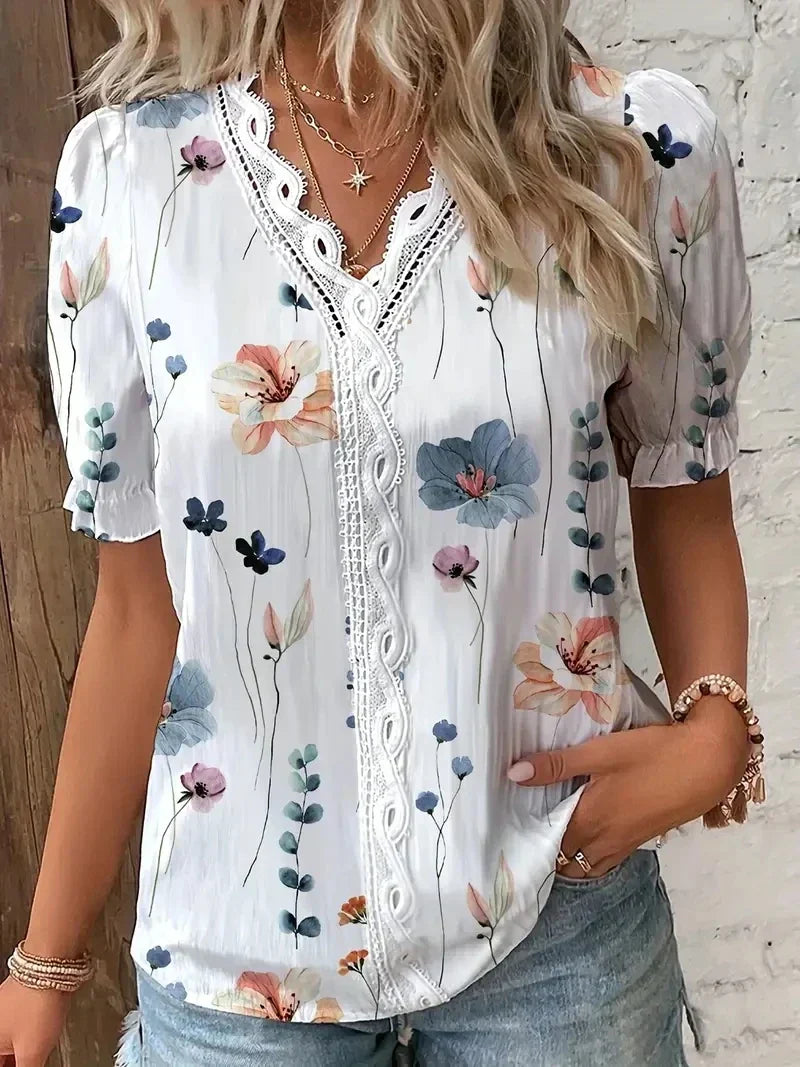 Women's Pretty Lace V-Neck Top