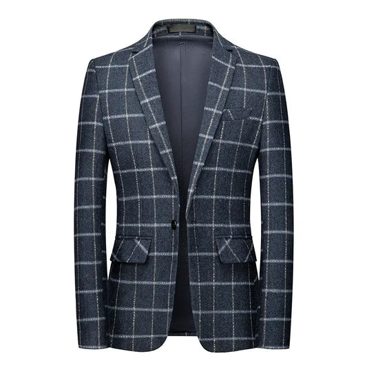 Oliver Men’s Dark Blue Check Blazer – Slim Fit Elegant Gentleman Jacket