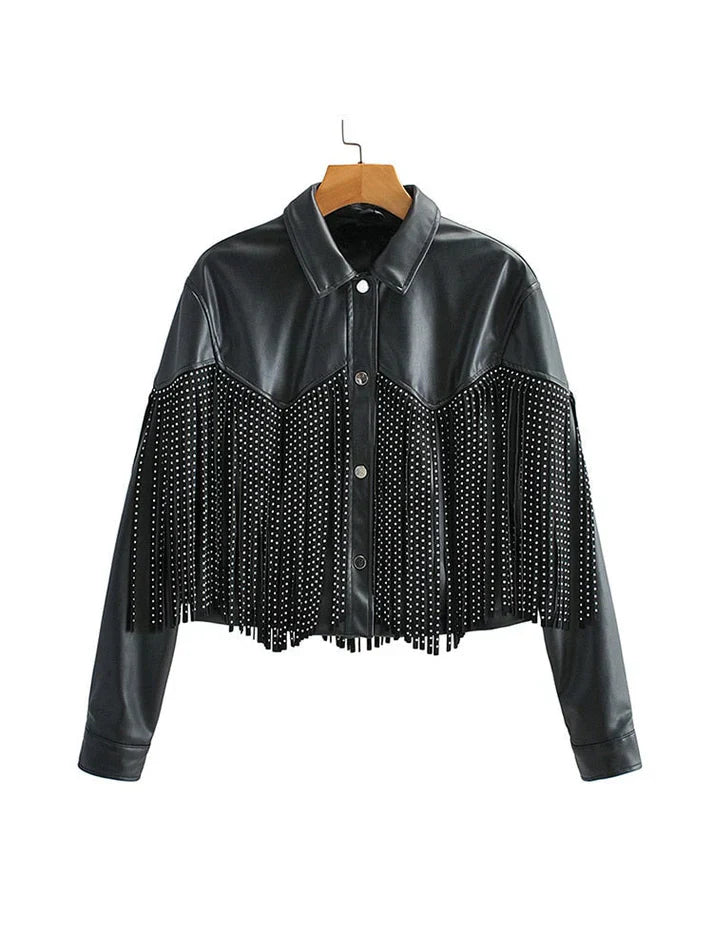 Women's Miranda Cropped Leather Jacket with Fringes