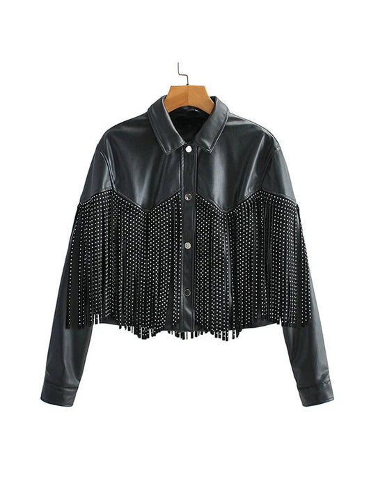 Women's Miranda Cropped Leather Jacket with Fringes