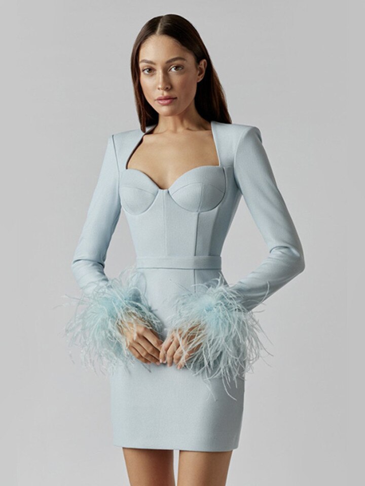 Beatrix | Women's Bodycon Mini Dress with Feathers for Festive Occasions