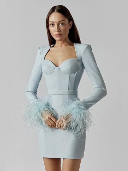 Beatrix | Women's Bodycon Mini Dress with Feathers for Festive Occasions