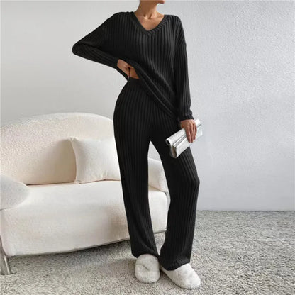 Women's Two-Piece Lounge Set | Ribbed V-Neck