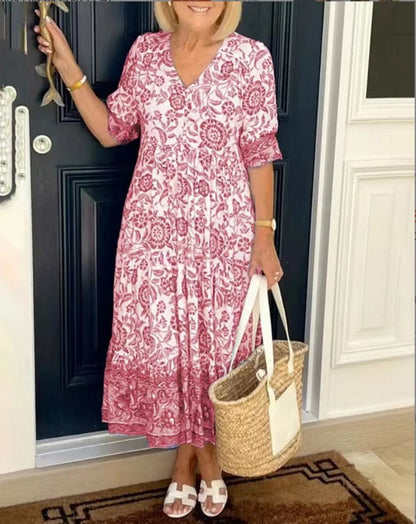 Beautiful V-Neck Floral Women's Dress