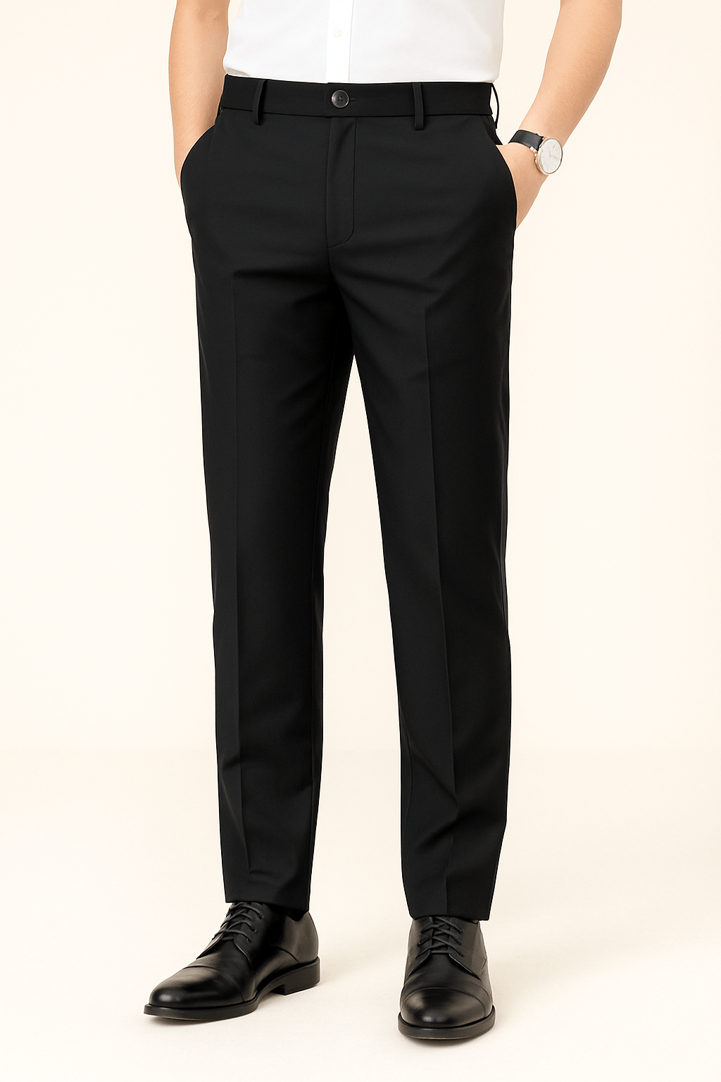 Black men's slim fit suit pants with stretch