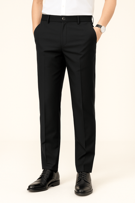 Black men's slim fit suit pants with stretch