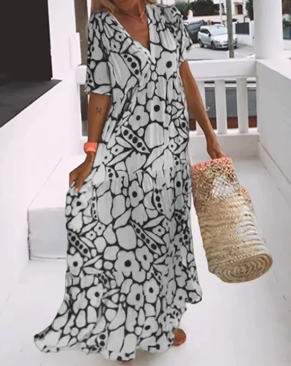 V-neck wide dress, printed