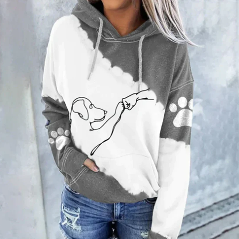 Women's playful dog-print hoodie: Cornelia