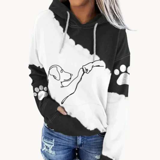 Women's playful dog-print hoodie: Cornelia