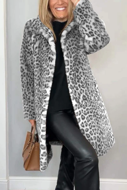 Women's Classic Winter Coat with Leopard Print - Pillar