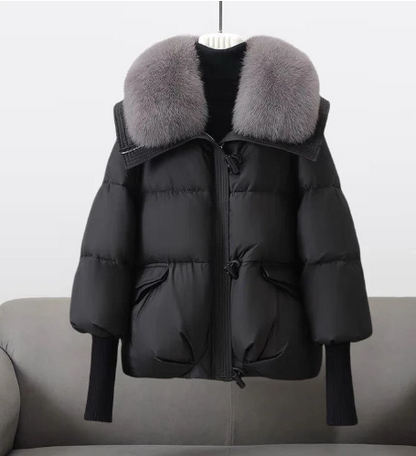Women's padded puffer jacket with fur trim