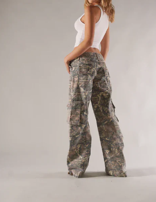 Brown Camo Cargo Pants, Low-Rise Rebelle Style