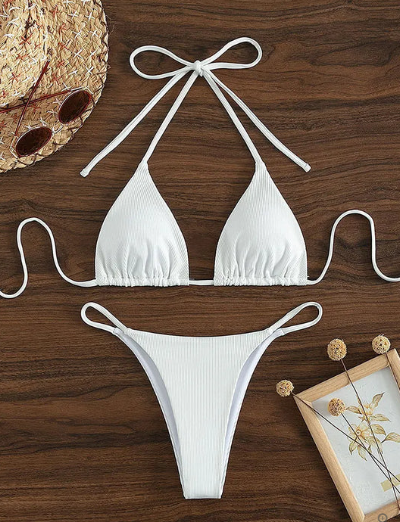 Zoey Blue High-Waisted V-Neck Bikini