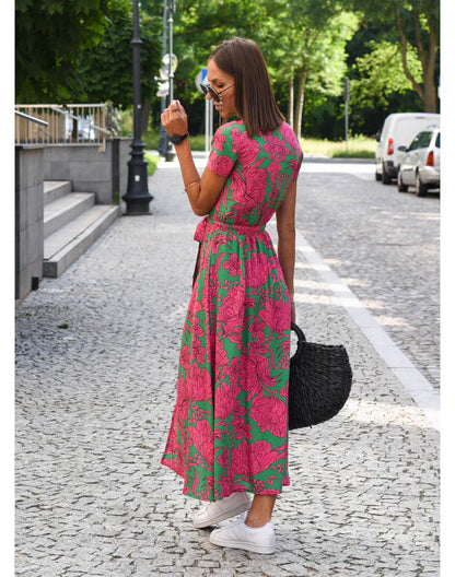 Beautiful Garden Party Maxi Dress with V Neckline