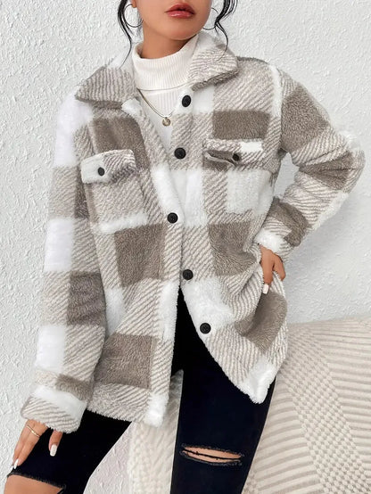 Warm Checked Fleece Coat