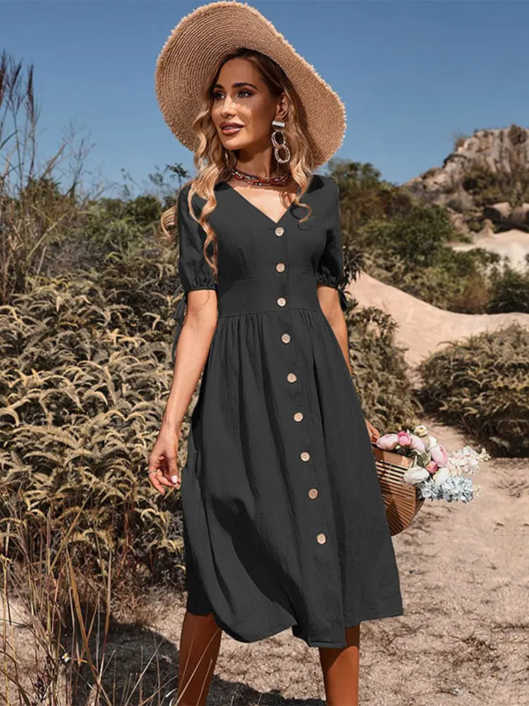 Casual V-Neck Cotton Summer Dress
