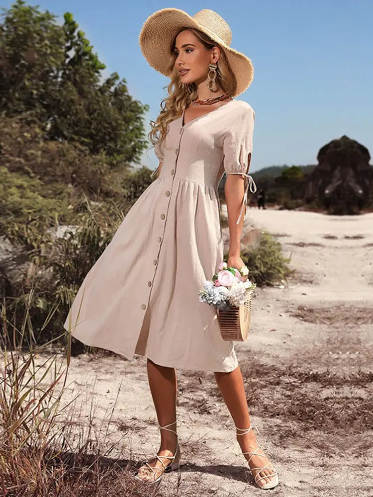 Casual V-Neck Cotton Summer Dress