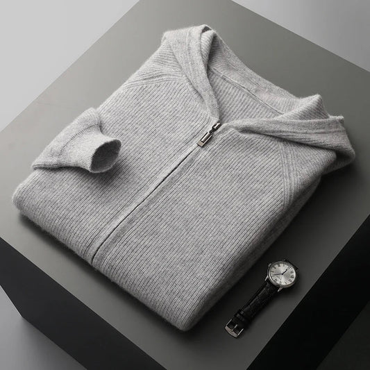 Castello Men’s Zip-Up Hooded Sweater – Luxury Knitwear Light Gray
