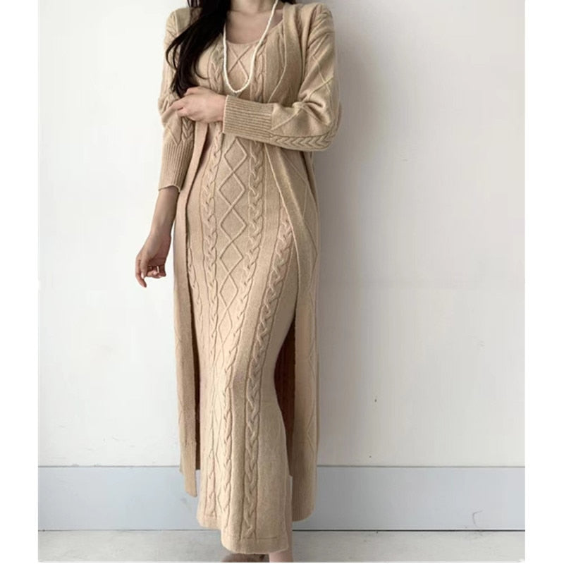 Women's Maxi Dress Set | Long Sleeve with Cardigan