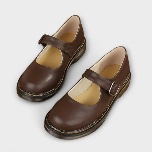 Women's Classic Mary Jane Shoes with Buckle Strap and Flat Sole