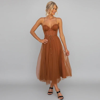 Casual Cross Strap Knee Length Summer Dress
