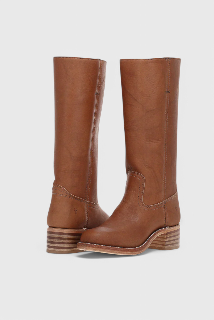 Women's Knee High Boots with Stacked Heel and Classic Round Toe
