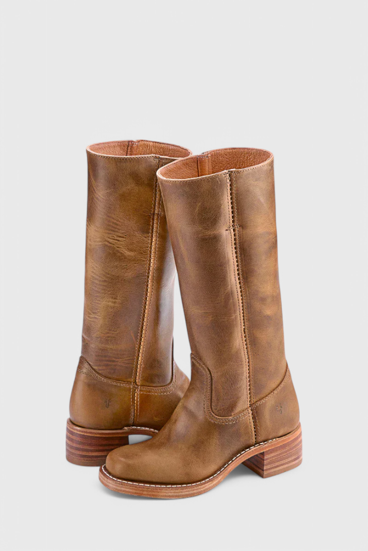 Women's Knee High Boots with Stacked Heel and Classic Round Toe