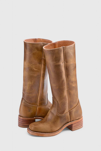 Women's Knee High Boots with Stacked Heel and Classic Round Toe