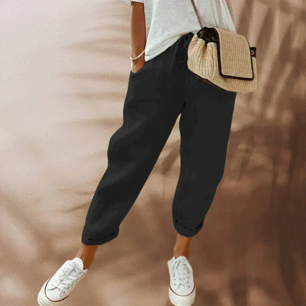 Casual pants for women - elastic waist - drawstring - lightweight and casual clothing
